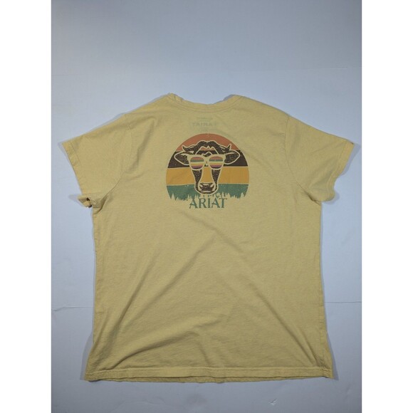 Ariat Relaxed Yellow Women T Shirt  XXL Cow With Rainbow Sunglasses Graphic - Picture 3 of 10